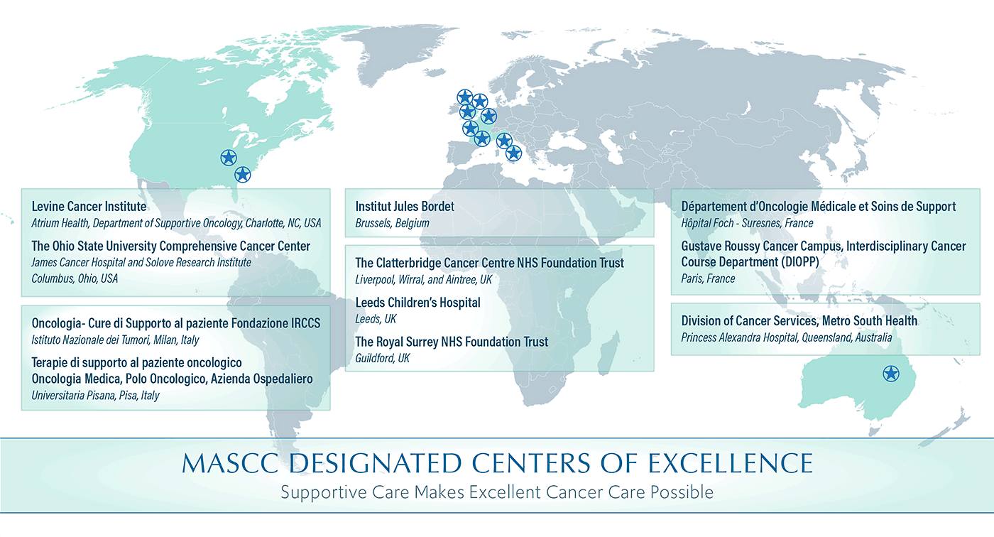 Map of MASCC-Designated Centers of Excellence in Supportive Care in Cancer